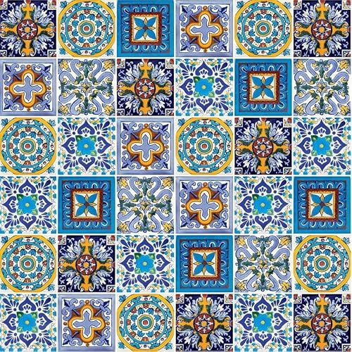 Cerames azulejos de mosaico Talavera Armando - 15 azulejos decorativos de cerámica mexicana para baño, ducha, escaleras, pared posterior de la cocina | azulejos de mexicanos 10,5x10,5 cm