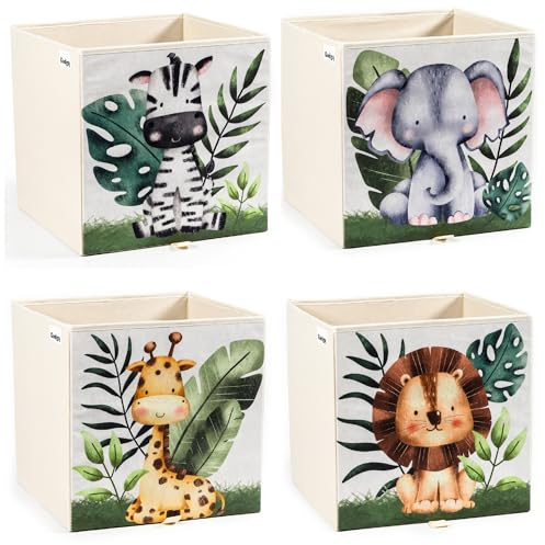 Gadgy Caja de Almacenamiento para Niños - Juego de 4 Cajas de Almacenamiento para Habitaciones Infantiles - Compatible con Cajas Kallax para Niños - Cajas Plegables para Niños de 33x33x33 cm