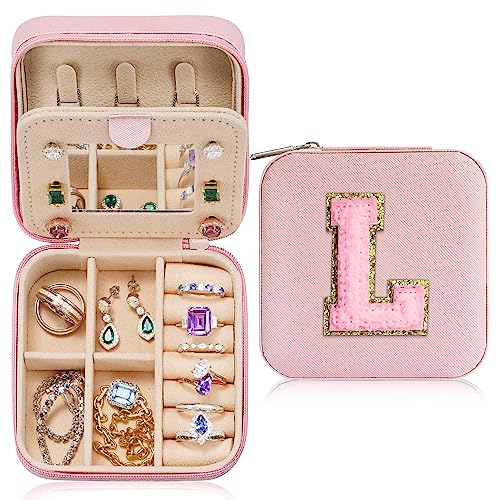 TINGN Reise Schmucketui für Frauen und Mädchen, L Initiales Reise Schmucketui | Kleines Schmuck Reiseetui | Personalisiertes Reise Mini Schmucketui | Geburtstagsgeschenke für Frauen, Mama, Oma