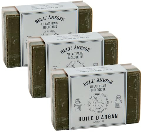 Label Provence - Doppelseitige Peeling-Seife mit französischer Seife – für Weichmachung, Befeuchtung und Pflege aller Hauttypen – Duft Arganöl und Eselsmilch – 125 g – 3er-Set