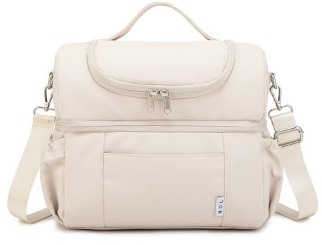 NOL Natural Organic Lifestyle Adult Lunch Box Insulated Lunch Bag Large Dual Compartment Lunch Bag Coolers Lightweight Nylon Waterproof Lunch Box for Work, Picnic, Travel, Outdoors, Cream