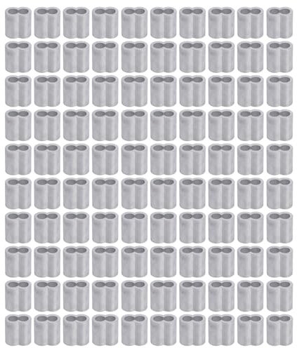 100 manicotti a crimpare per funi metalliche, 3 mm, in alluminio, a forma di 8, per fissaggio di fili/funi/cavi