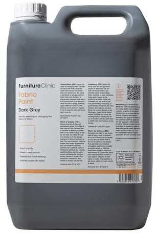 Furniture Clinic Fabric Paint - Use to Restore or Change the Colour of Upholstery, Soft Furnishings, Car Interiors - Easy to Use - Works on All Fabrics (Dark Grey, 5 Litre)