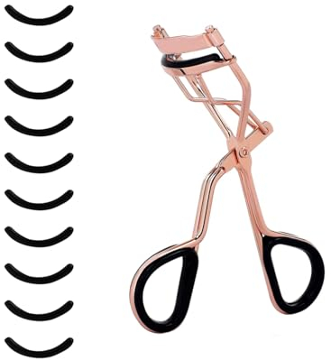 LIANRISES Wimpernzange Wimpern Curler Eyelash Curler Wimpernformer mit 10 Stück Extra Ersatz Gummi Pads Geschwungene Wimpern Roségold