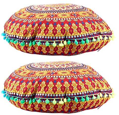 Bcowtte 2X Indische Mandala Boden Kissen Runde Böhmische Kissen Kissen Kissen Abdeckung Fall 13