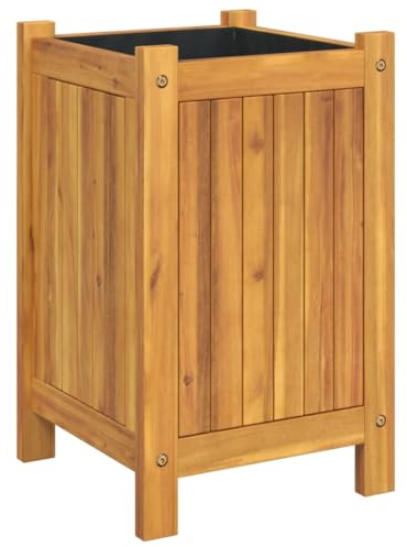 vidaXL Jardinera con Forro, Maceta para Flores Plantas, Macetero de Hierbas, Decoración para Jardín Patio Balcón Terraza, Madera Maciza de Acacia
