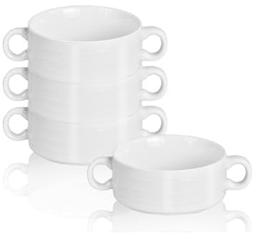 TAOCIGOU Französische Zwiebelsuppenschalen mit Griffen, stapelbare Suppentöpfe, Keramik, Suppentöpfe, spülmaschinenfest, ofen-, mikrowellengeeignet, große Auflaufförmchen, Schüsseln, 4er-Set (Moon