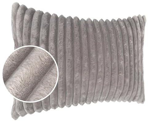 Dekokissen Kissenbezug Sofakissen Pillow Plüsch Kuschelkissen Zierkissen Cord Kissen Couchkissen Kord Kissenhülle ultraweich gestreift Lilli 30x50cm ohne Füllung Hellgrau
