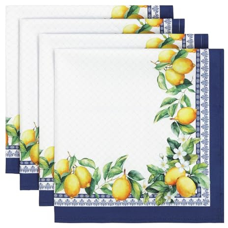 Arquiel Servietten Zitrone Blätter 4er-Set, Stoffservietten 100% Baumwolle Weiches Hochwertige Wiederverwendbare Esstisch Servietten Perfekt für Hochzeiten Küche Haushalt Party(45×45cm)