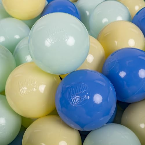 KiddyMoon 300 Bälle/7Cm Kinder Bälle Spielbälle Für Bällebad Baby Einfarbige Plastikbälle Made In EU, Pastellgelb/Blau/Minze