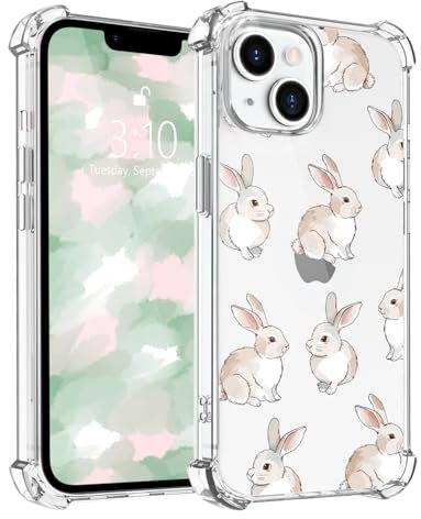 LuminousGuard for iPhone SE 2020/7/8 Case, Cute Kawaii Bunny Phone Case for Women Girls, Anti-Yellowing Clear Soft TPU Protective Cover with Shockproof Air-Guard Corners