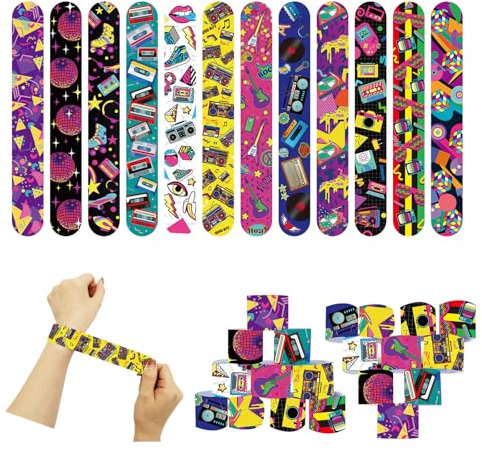 POPOYU 24 Stück Retro-Stereoanlage Schnapparmbänder Kinder,Armband Kindergeburtstag Gastgeschenke,Mitgebsel Retro-Stereoanlage Geburtstag Junge Mädchen,Mitgebsel Slap Armbänder für Kleine Geschenke