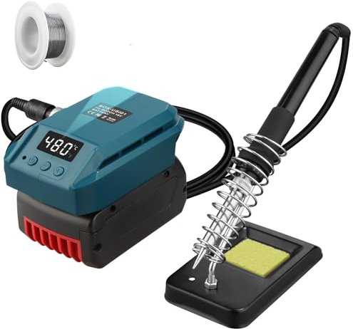 JJXNDO Soldering Iron for Bosch Professional 18 V System GBA Li-ion Battery, Soldering Iron Set 60 W LCD Adjustable Temperature 180-480 °C Soldering Iron with On/Off Switch, 50 g Soldering Wire,