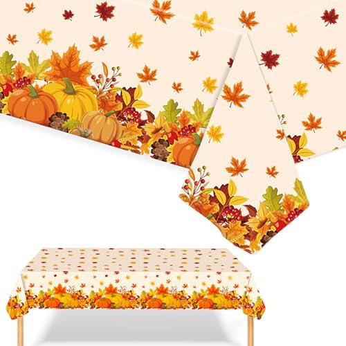 Herbst Party Tischdecke,2 Stück 137 x 274 cm Erntedankfest Herbsternte Tischdecke Kürbisse Ahornblätter Tischdecke Herbst Tischwäsche für Herbst Party Deko