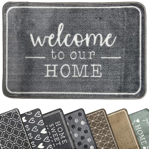 Mighty Mats Supersoft Washable Door Mat Indoor - Highly Absorbent Dirt Trapper Indoor Doormat - Anti-Slip Mat with Durable Latex Backing - Versatile Floor Rug - Grey Welcome, 50 x 75cm