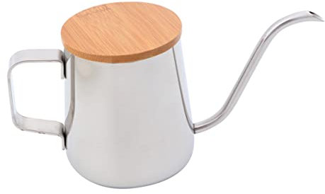 SHOWERORO Cafetera de Acero Inoxidable de 350 Ml Tetera de Goteo Portátil Tapa de Madera Segura para El Hogar Fácil de Usar