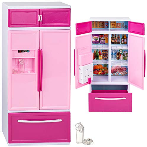 Puppenhaus Möbel - Sound & Licht - 31 cm groß - großer Kühlschrank mit Eiswürfelspender/Gefrierschrank - Miniatur für Puppenstube - passend für alle gängige..