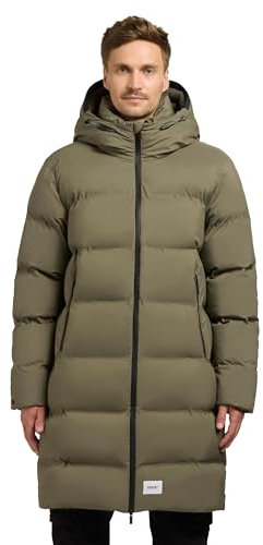 khujo Herren Lange Steppjacke Wintermantel mit Wasserdichten Reißverschlüssen und Kapuze Caius2-YM Light Moss Green Gr. L