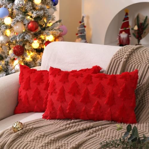Christmas Pillow Covers, Snowflake Christmas Tree Pillows, Christmas Cushion Covers, Decorative Throw Pillow Covers, Fall Winter Pillow Cases, Throw Pillow Cushion Covers Christmas (30 * 50cm,Red)