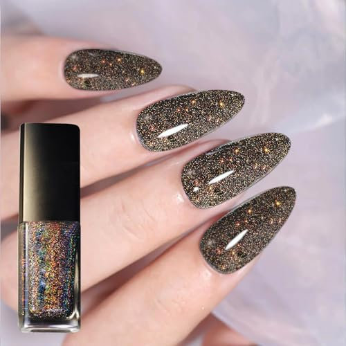 Black Glitter Nail Polish - Shimmer Gel Polish with Sparkly Finish, Quick Drying Non-Toxic Nail Varnish for Women Girls DIY Nail Art & Manicure, 13ml