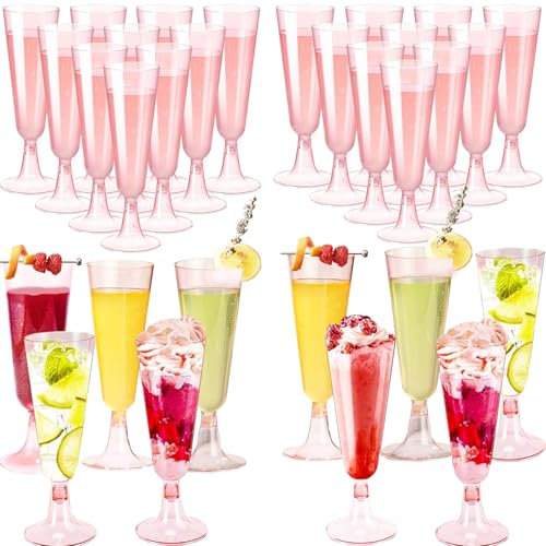 Champagnerflöten,30Transparente Champagnerflöten Aus Hochwertigem Kunststoff Mit Goldglitter,Cocktail, Dessert,Stielglas 150 Ml,Wiederverwendbar,Geeignet Für Hochzeiten,Geburtstage Und Partys (Rosa)