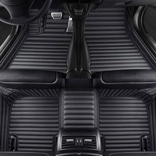 MaßgeschnAeidert Leder Auto FußMatten für Volvo XC60 II Hybrid 2018 2019 2020 2021 2022 2023 2024 2025 (LHD), All Abdeckung Allwetter Wasserfest Antirutsch Polster Innere Zubehör,A-Black