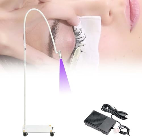 UV Lash Light for Light Curing Eyelash Glue, 5W LED Eyelash Extensions Nail Tech Glue Lamp, with Foot Pedal Control/Glue Cured in 2-3 Seconds/1 Goggles/Adjustable Spot Size,White