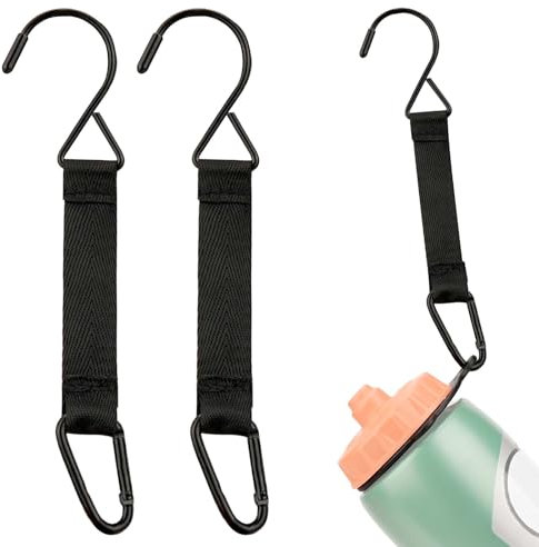 Linkidea 2 Pack Fence Hooks for Squeeze Sport Water Bottle, Compatible with Gatorade Plastic Squeeze 30oz/32oz, S Shaped Hook Hanger with Waterbottle Ring for Outdoor Sports Camping (Black)