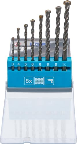 BGS Diy 50806 | Steinbohrer-/Betonbohrer-Satz | 3-10 mm | 8-tlg. | Werkzeugstahl | Wolframstahl-Hartmetallspitze | Spitzenwinkel 130 ° | für Bohrhämmer und Bohrmaschinen mit Schlagwerk