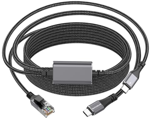 Dutevolns Cable USB C a Ethernet de con carga 5m, USB-C macho 100W PD y Gigabit LAN Dos en uno, Cable de nylon tipo C a RJ45 con suministro de energía (PD junto al puerto USB C), para MacBook, Windows