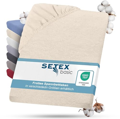 Setex - Frottier Bettlaken mit Gummizug kuschelig weich - Frottier Spannbettlaken aus 80% Baumwolle, 20% Polyester mit rundum Spanngummi - Bettwäsche ganzjährig - Betttuch 180x200 Offwhite