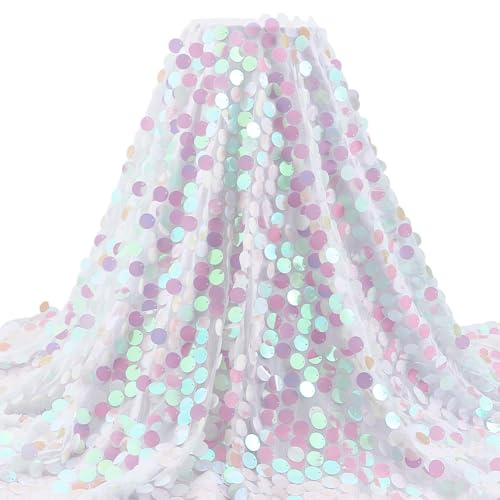 PH PandaHall Paillettenstoff Meterware Schillernder Glitzerstoff Funkelnde 1.2m Breite Meerjungfrauenstoffe Glänzende Tischdecken Netzstoffe Mit 18mm Paillette Für Hochzeiten Party Nähen DIY Karneval