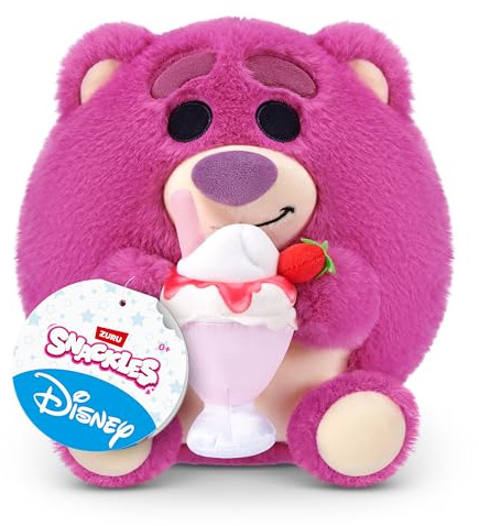 Snackles Disney Pixar Toy Story Lotso & Erdbeer-Smoothie 20 cm Plüschtier von ZURU – Ultra-weiches sammelbares Kuscheltier mit Snack-Zubehör, Geschenk für Kinder & Disney-Fans