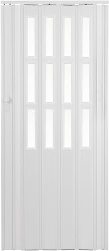 Falttür Schiebetür weiss farben mit Schloss 2 x Schlüssel und Fenster Höhe 203 cm Einbaubreite Türbreite bis 100 cm Doppelwandprofil Neu