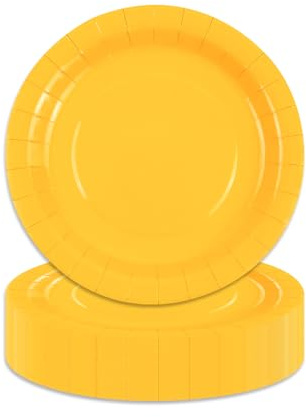 HiEnjoin Lot de 50 assiettes en carton jaunes de 18 cm - Assiettes à dessert jetables - Pour mariage, Noël, fête d'anniversaire