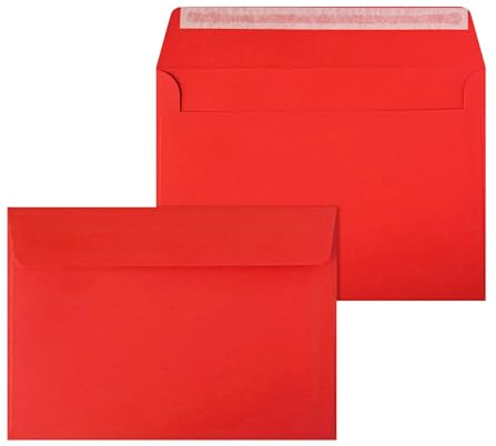Netuno 50 Umschläge Rot DIN C5 16,2x22,9 cm fein und stilvoll | 120g glattes Farbpapier · große elegante rote Briefumschläge für Weihnachten, Advent, Nikolaus, Valentinstag & Einladungen