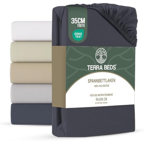 Terra Beds Spannbettlaken 90x200cm – Mikrofaser Spannbetttuch, Öko-Tex Zertifiziert, 35 cm Tiefe Tasche, knitterfreies Jersey Bettlaken – Anthrazit