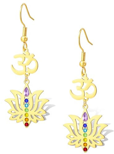 Lotus Chakra Ohrringe für Frauen Lotusblüte baumelnde Ohrringe 7 Chakren OM Symbol Buddha Mandala Schutz spiritueller Heilschmuck Yoga Meditationsgeschenke