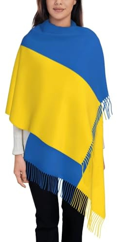 GONMFKM Schals Für Damen – Patchwork-Schal Mit Ukrainischer Flagge Pashmina-Schal Mit Quasten Stola Und Tuch Ideal Für Abendkleider Hochzeiten Brautjungfern Und Geburtstage