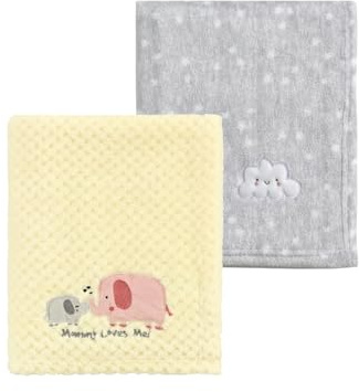 CREVENT 2 Stück 75x100 cm Kuschelige weiche warme Babydecke für Säuglinge und Kleinkinder Kinderbett Bettwagen - Graue Wolke + Elefant