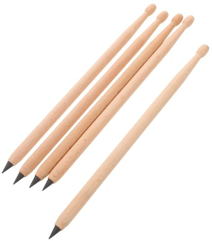 Alipis Lot de 5 Crayons en Bois Effaçables de Baguettes de Batterie, Mini Taille, Couleur Bois Naturel, pour L'école, Bureau et Présents Musicaux pour Garçon et Filles et