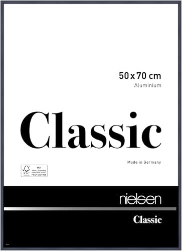 nielsen Bilderrahmen, 50 x 70 cm, Aluminium, Blau glanz, Posterrahmen zum Aufhängen im Hoch- & Querformat, Echtglas, Classic