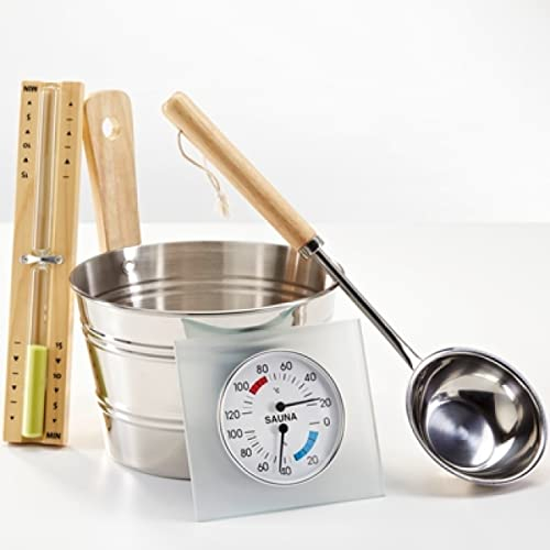 Infraworld Saunaset Edelstahl 4-tlg. Schöpfkelle, Aufgusseimer