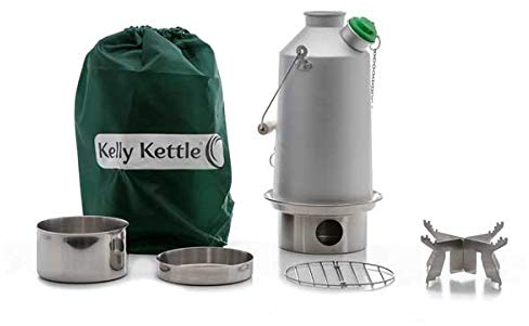 Kelly Kettle 'Base Camp BASIC KIT (1.6ltr Anodised Alu. Kettle with Steel Fire-Base + Cook Set + Pot Support) Kettle and Wood Stove in one | Fishing | Camping | Scouts | Weight 1.43kg / 3.13lb