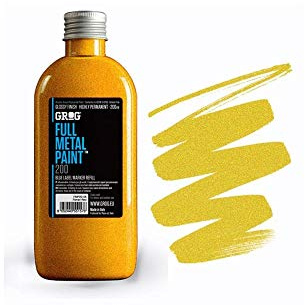 GROG Emaillefarbe Gold, Full Metal Paint, Flasche, 200 ml
