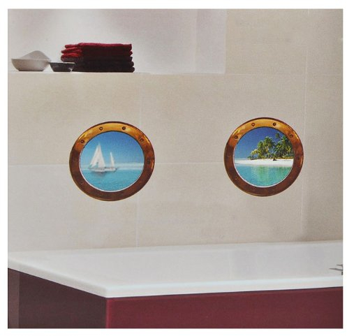 alles-meine.de GmbH 2 TLG. XL Set: Wandtattoo/Sticker - Bullauge - Fenster im Schiff Insel Karibik Trauminsel - Wandsticker Aufkleber Flugzeug Wandaufkleber Badezimmer