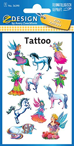 AVERY Zweckform 56390 Tattoo Kinder 11 Stück (Temporäre Tattoos Elfen, Kinder Tattoo wasserfest, Klebetattoos, Kindergeburtstag, Mitgebsel, Partyspiele Preise, Kinder zum Spielen, Tattoo Mädchen)