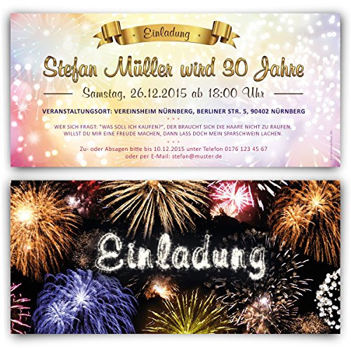 Einladungen (30 Stück) Feuerwerk Silvester Winter Geburtstag Einladungskarten
