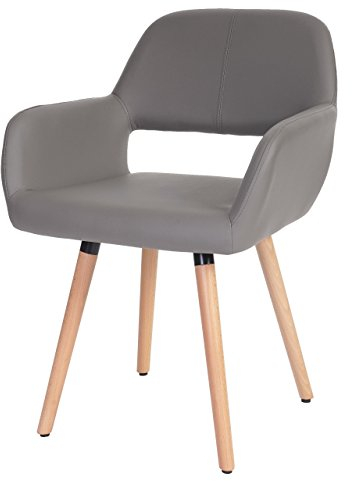 Mendler Esszimmerstuhl HWC-A50 II, Stuhl Küchenstuhl, Retro 50er Jahre Design - Kunstleder, grau, helle Beine