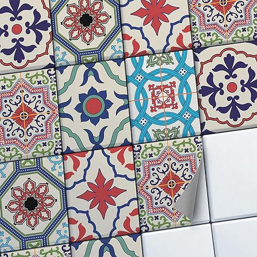 CREATISTO Fliesenaufkleber Fliesenfolie Mosaikfliesen - Klebefolie Aufkleber für Wand-Fliesen I Klebefliesen Deko Folien für Fliesen Ornament in Bad u. Küche (20x25 cm I 12 -Teilig)